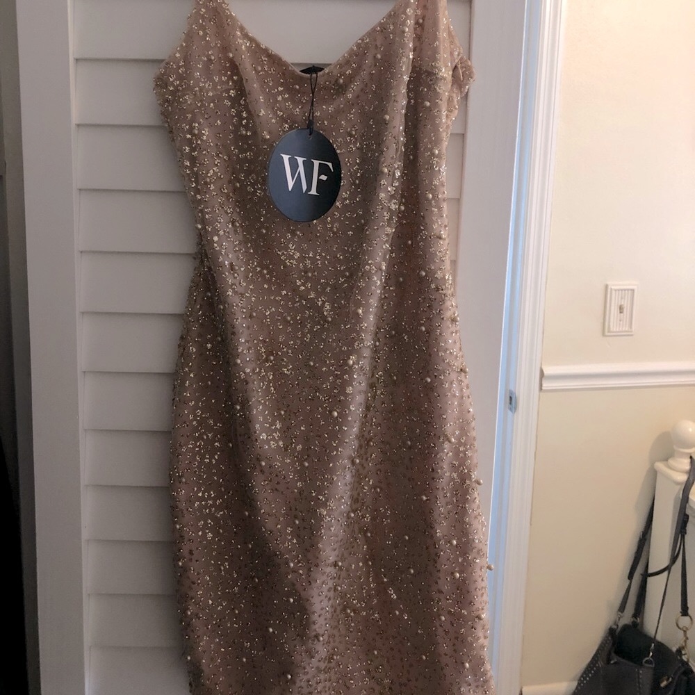 Size small whitefox embellished gold mini dress new with tags